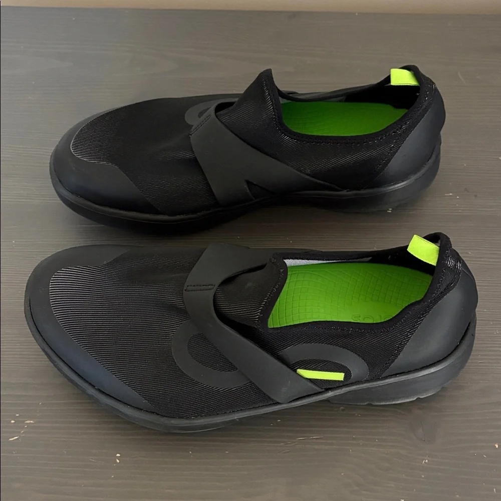 Oofos Oomg‎ Fibre Low Mens 10 Shoes Slip On Sneaker Recovery Black Mesh